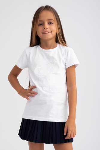 Tricou alb cu maneca scurta si imprimeu cu inimi pentru fete 10 ani (135-140 cm)