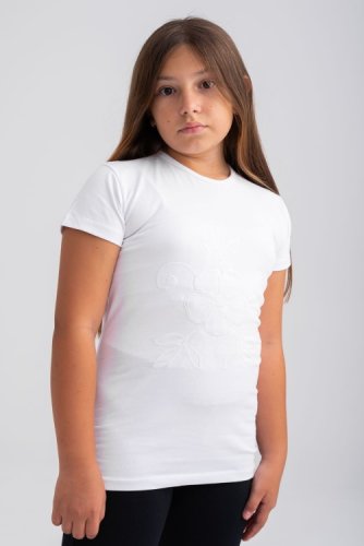 Tricou alb cu maneca scurta si imprimeu floare pentru fete 14 ani (156-161 cm)