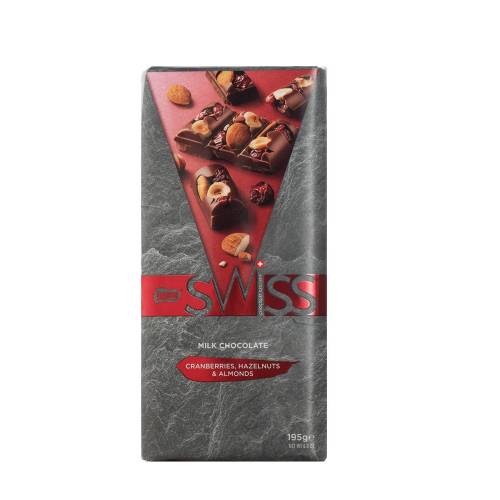 Swiss milk chocolate - cranberries,hazelnuts &almonds 195gr