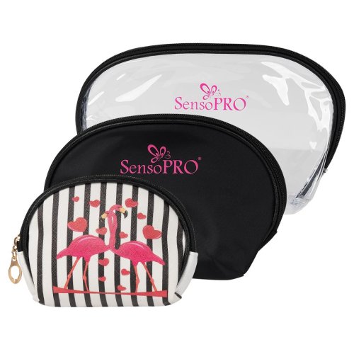 Portfard travel transparent & black, sensopro flamingo, set 3 buc