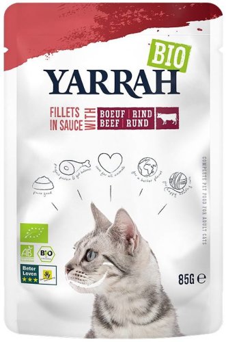 Hrana umeda pentru pisici, file cu ficat de vita in sos, eco-bio, 85g - yarrah