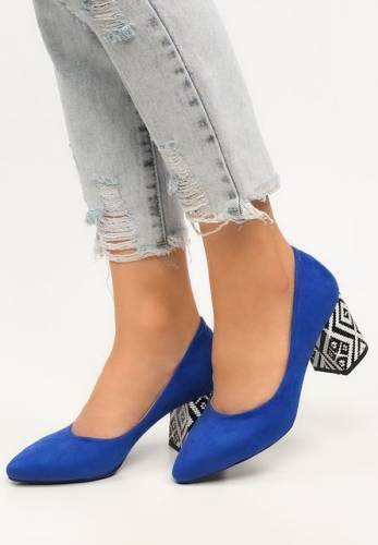 Pantofi cu toc mosaic v1 albastri