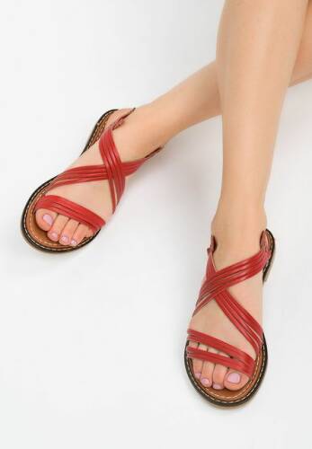 Sandale piele naturala home rosii