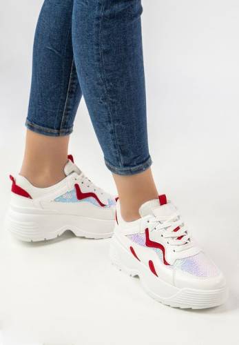 Sneakers cu platforma diadem albi
