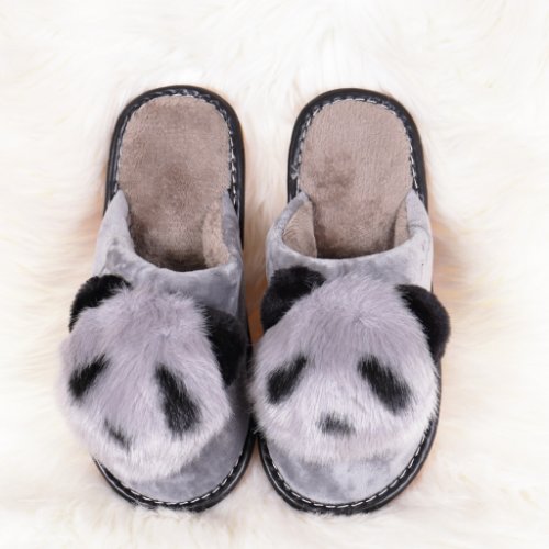 Papuci de casa cu panda gri linzi