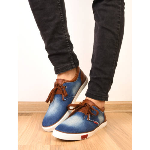Pantofi barbati sport denim print bleumarin si maro