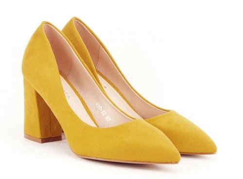 Pantofi galben-mustar cu toc gros anais