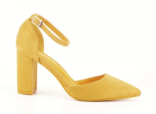 Pantofi galben-mustar cu toc gros sonia
