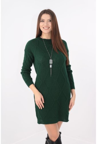 Rochie casual tricotata verde cu lantisor