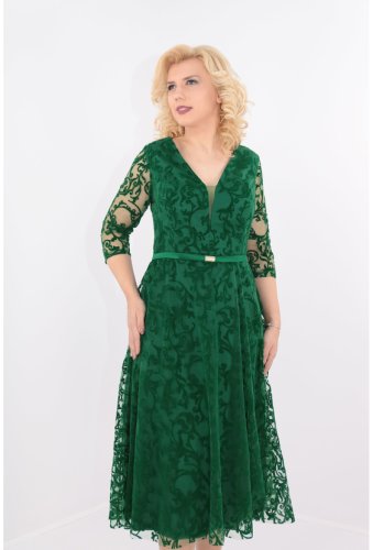 Rochie clos verde din tull cu catifea
