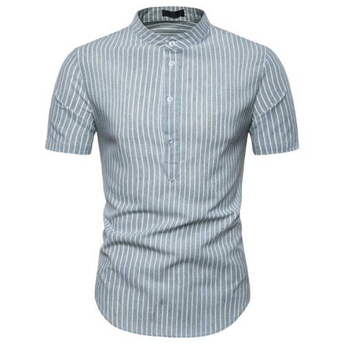 Neer - Camasa moderna pentru barbati, cu guler tunica, camasa pentru vara maneca scurta si imprimeu in dungi — Euforia-Mall.ro