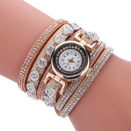 Neer Ceas de dama cu quartz si bratara din piele poliuretanica pu, cu strasuri, model de ceas de mana modern