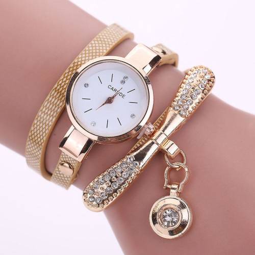 Neer Ceas de dama modern, accesorizat, model casual, cu bratara din piele si strasuri, un ceas de mana analog, cu quartz