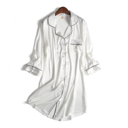 Neer Pijama culoare uni pentru femei, camasa de noapte larga cu nasturi, model casual pentru acasa