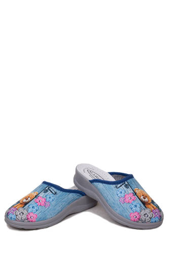 Papuci de casa Maribon cu interior din piele flower bear blue cu talpa ultra soft multicolor