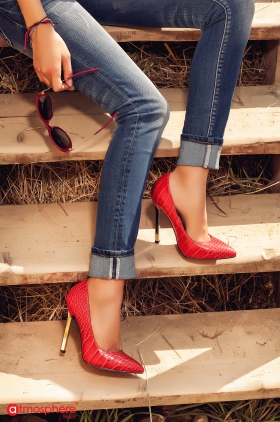 Atmosphere Fashion Pantofi stiletto red stone cu toc auriu d237-8