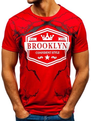 T-shirt cu imprimeu pentru bărbat roșu Bolf 10810