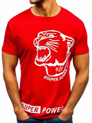 T-shirt cu imprimeu pentru bărbat roșu Bolf 10820