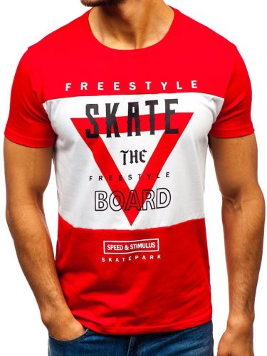 T-shirt cu imprimeu pentru bărbat roșu Bolf 10830