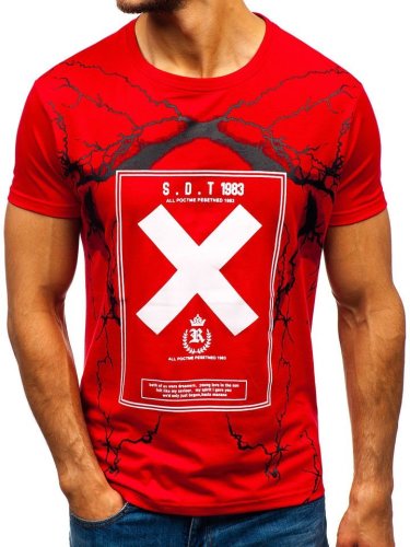 T-shirt cu imprimeu pentru bărbat roșu Bolf 10875