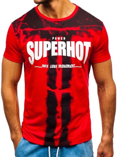 T-shirt cu imprimeu pentru bărbat roșu Bolf 10880