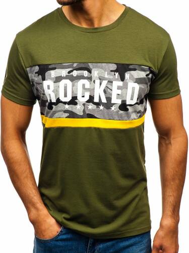 T-shirt cu imprimeu pentru bărbat verde Bolf 10812
