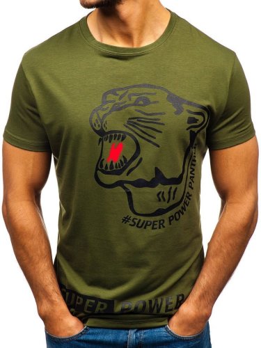 T-shirt cu imprimeu pentru bărbat verde Bolf 10820