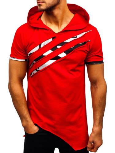 T-shirt cu imprimeu și glugă bărbat roșu Bolf 1185
