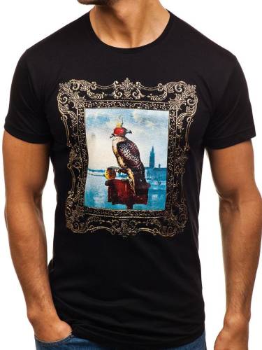 T-shirt pentru bărbat cu imprimeu negru Bolf 181606-a