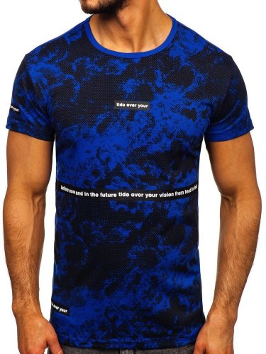 Tricou cu imprimeu bărbați albastru Bolf ss10933
