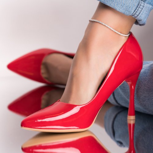 Pantofi dama stiletto rosii din piele ecologica lacuita harlyn3 x8485