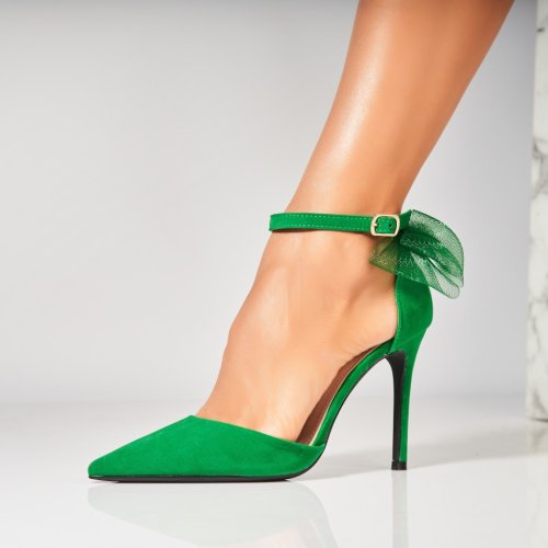 Pantofi dama stiletto verzi din piele ecologica intoarsa aiyah a6331