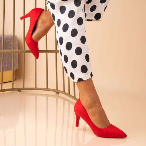 Pantofi stiletto dama piele ecologica intoarsa rosii eberta b7136