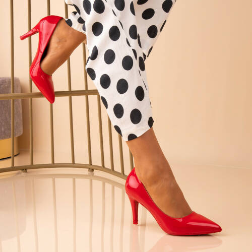 Pantofi stiletto dama piele ecologica lacuita rosii krista b7130