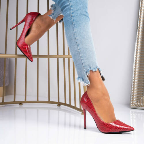 Pantofi stiletto dama piele ecologica rosii legali b7065