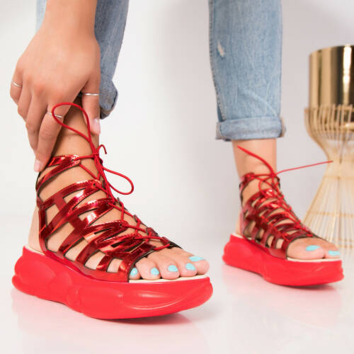 Sandale cu platforma piele ecologica rosii ali b9144
