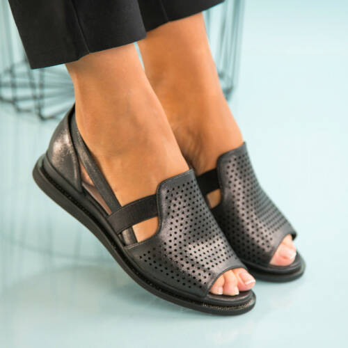 Sandale dama fara toc piele ecologica negre idla b7708