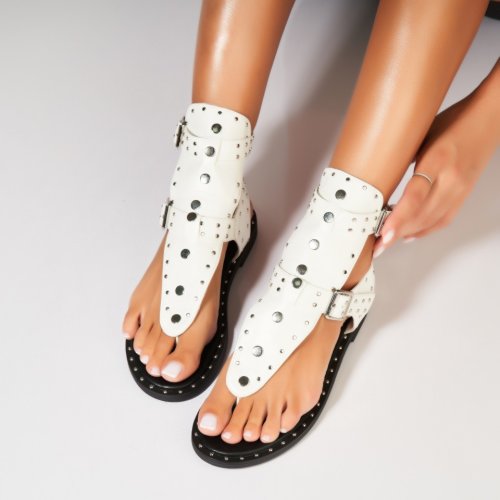 Sandale fara toc din piele ecologica dama albe karyssa a6698
