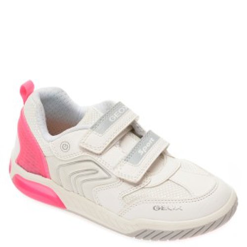 Pantofi sport geox albi, j02asa, din material textil si piele ecologica