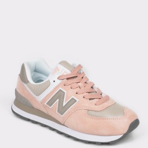 Pantofi sport new balance roz, wl574, din material textil si piele naturala