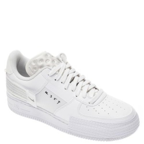 Pantofi sport nike albi, air force 1 type, din piele ecologica si material textil