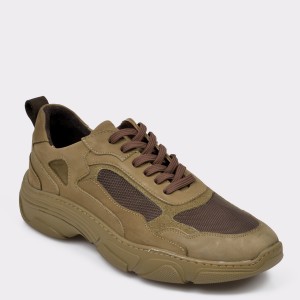 Pantofi sport otter kaki, 80115, din material textil si piele naturala