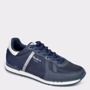 Pantofi sport pepe jeans bleumarin, ms30579, din material textil si piele naturala