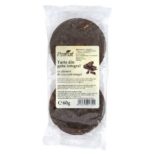 Turte grau integral glazura ciocolata neagra, 60g, pronat
