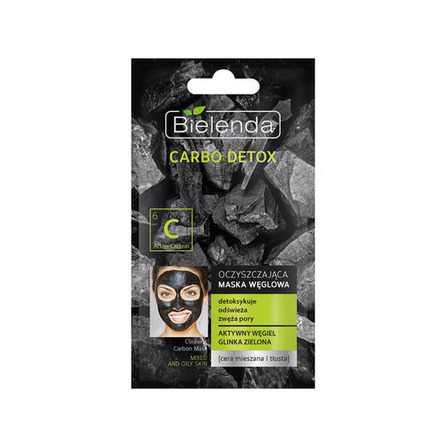 Carbo detox mască de faţă cu cărbune activ şi argilă verde, pentru ten mixt 8g | bielenda
