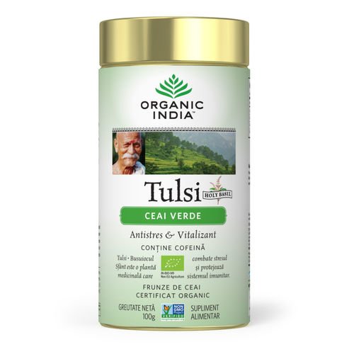 Ceai verde tulsi, antistres & vitalizant 100g | organic india