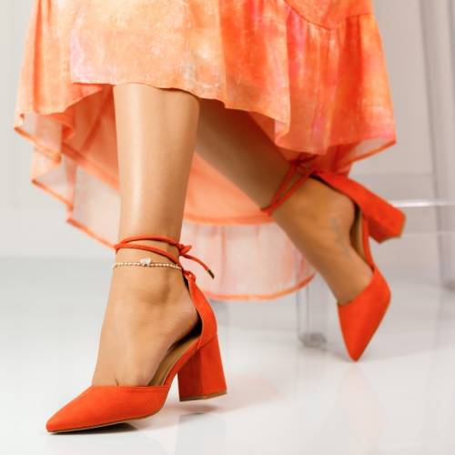 Pantofi dama cu toc aqua portocalii #444m