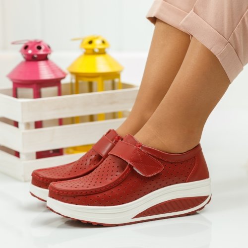 Pantofi dama piele naturala victoria2 perforati rosii #915pn