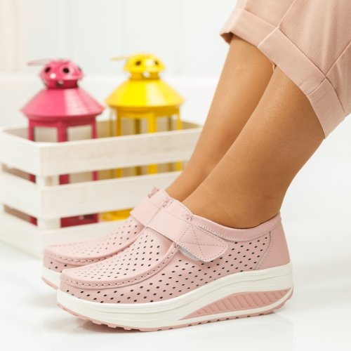 Pantofi dama piele naturala victoria2 perforati roz #914pn