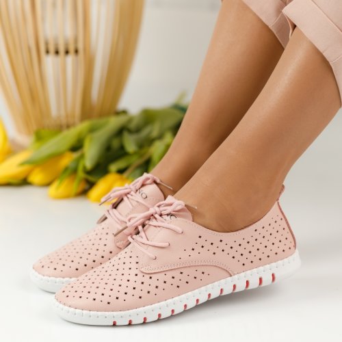 Pantofi piele naturala cezara roz #1253m